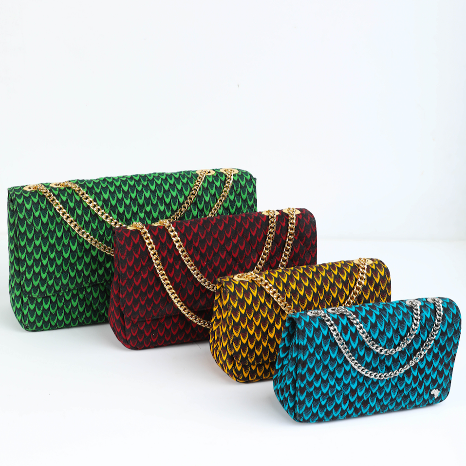 Damini 24 | Mustard Yelllow Fishscale | Small Ankara Quarter Flap Bag