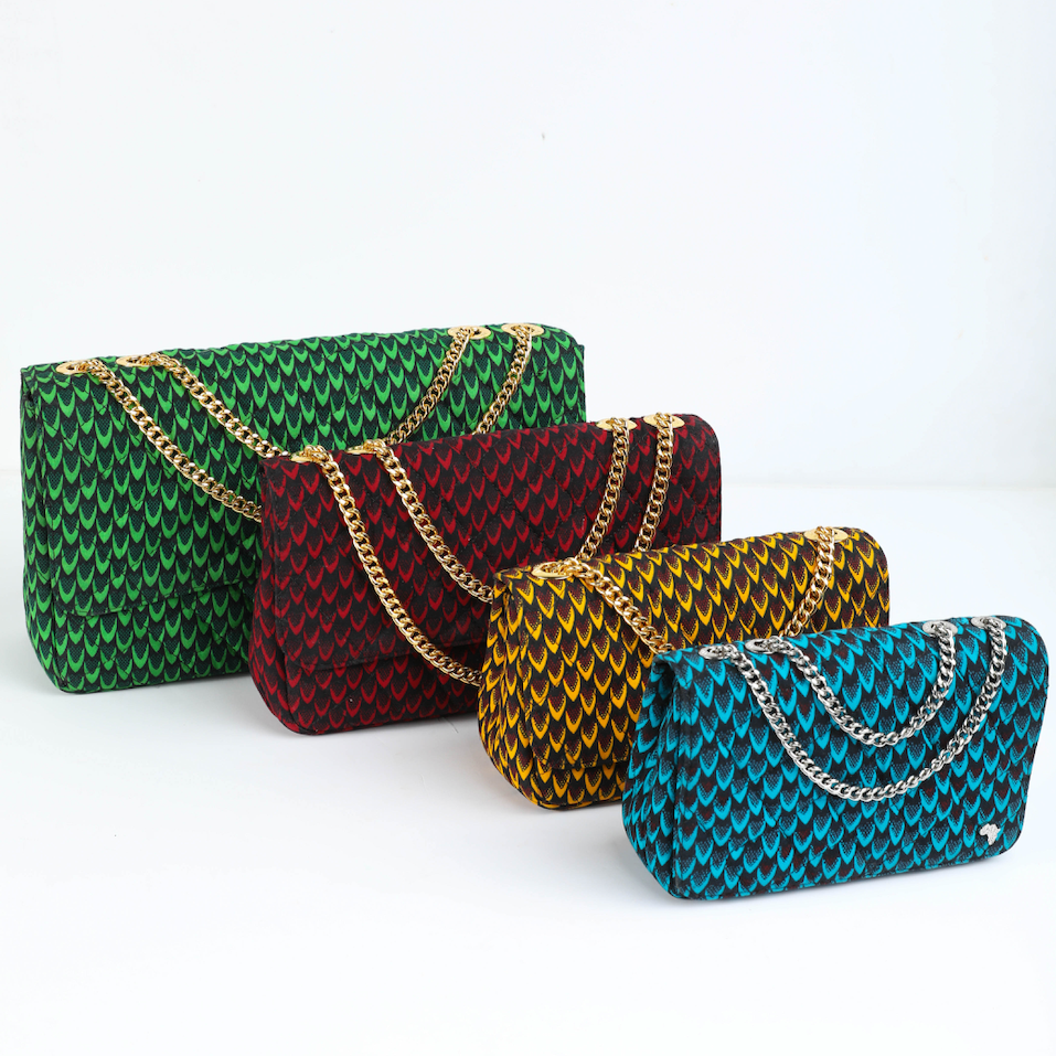 Damini 24 | Green Fishscale | Small Ankara Quarter Flap Bag