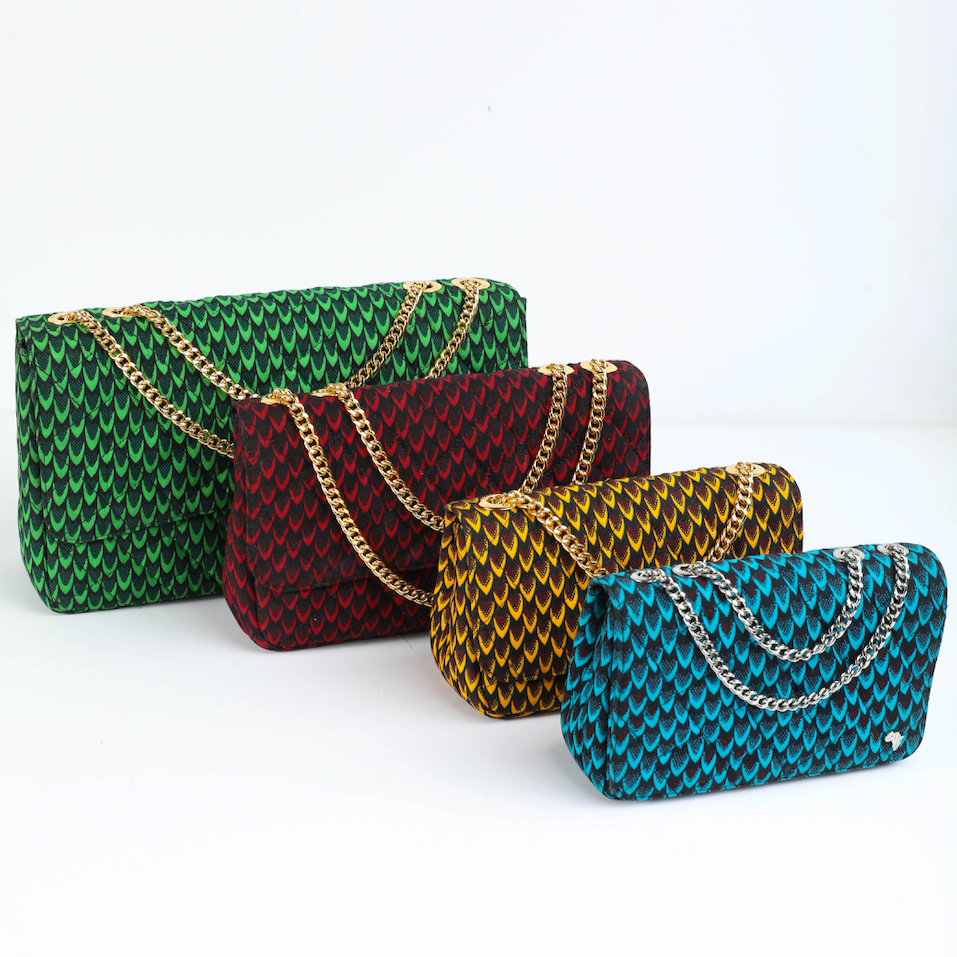 Damini 41 | Red Fishscale | Large Ankara Quarter Flap Bag