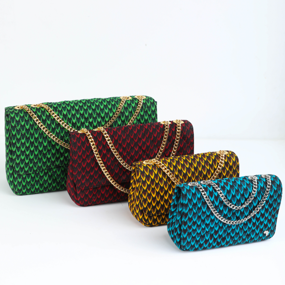 Damini 31 | Red Fishscale | Medium Ankara Quarter Flap Bag