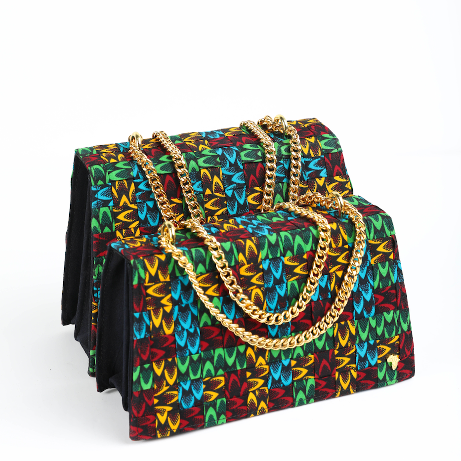 Obie 27 | Mixed Fishscale | Small Woven Ankara Maximalist Bag