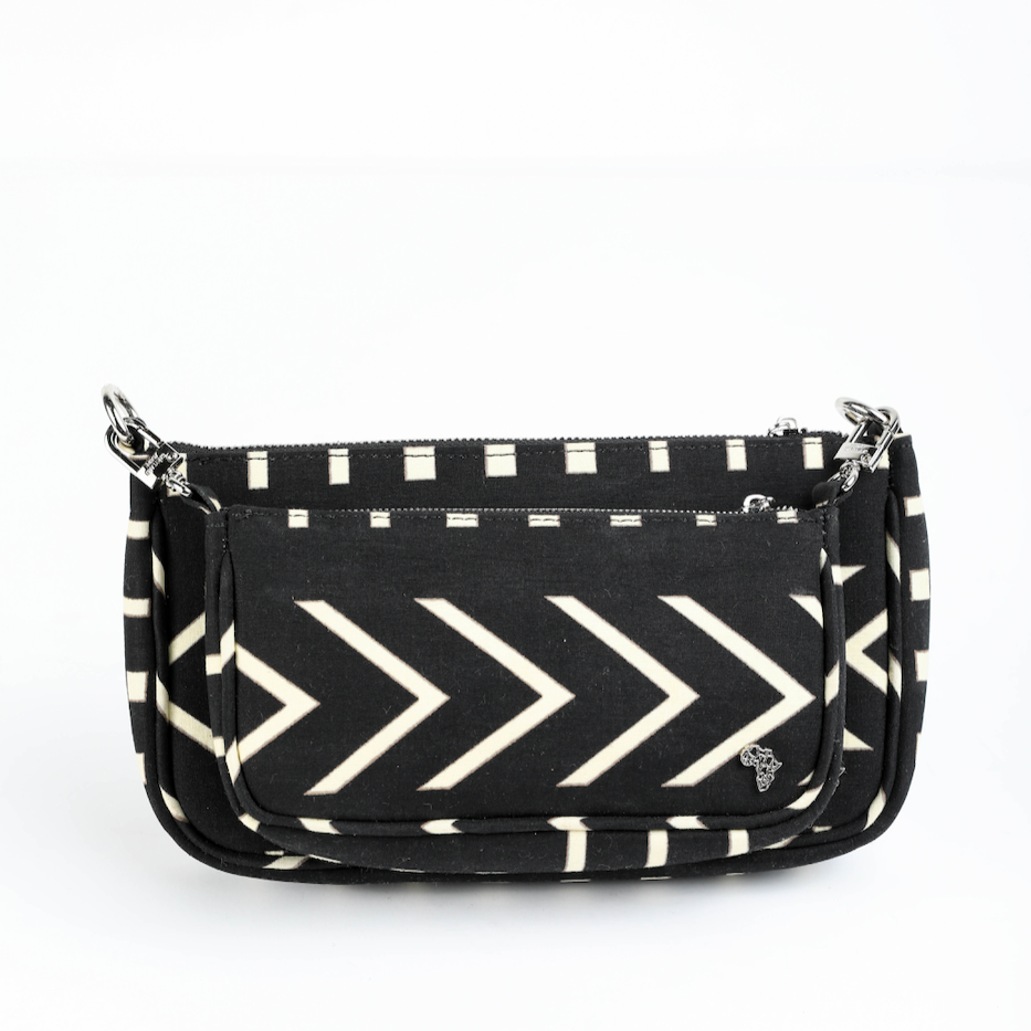 Multi Ama | Black and Creme Tribal | Ankara Double Bag