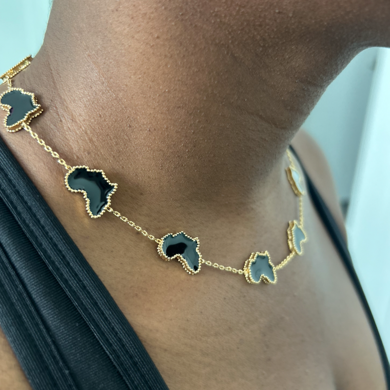 Adaku Macro X | Black Pearl | 10 Motif Africa Choker Necklace