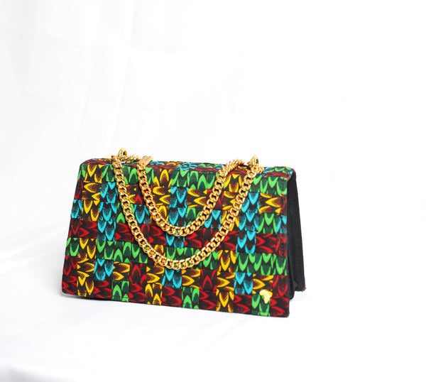 Obie 27 | Mixed Fishscale | Small Woven Ankara Maximalist Bag