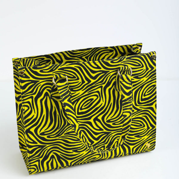 Uzi 33 | Yellow Wood Stripe | Medium Ankara Tote Bag