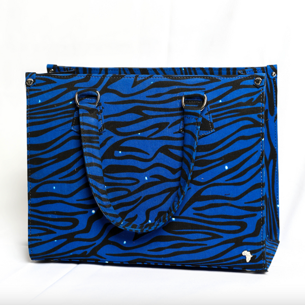 Uzi 33 | Royal Blue Tiger Stripe | Medium Ankara Tote Bag