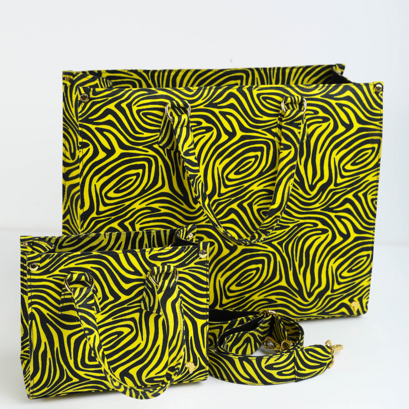 Uzi 40 | Yellow Wood Stripe | XLarge Ankara Tote Bag