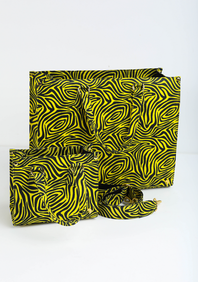 Uzi 21 | Yellow Wood Stripe | Mini Ankara Tote Bag