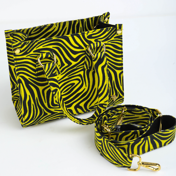 Uzi 21 | Yellow Wood Stripe | Mini Ankara Tote Bag