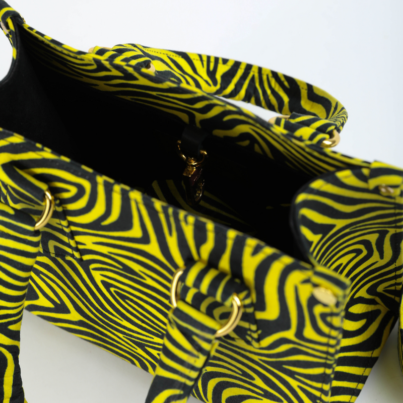Uzi 21 | Yellow Wood Stripe | Mini Ankara Tote Bag