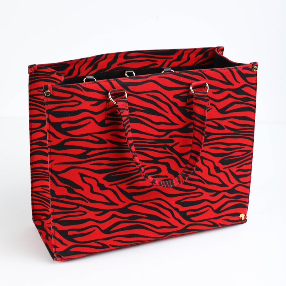Uzi 40 | Red Tiger Stripe | XLarge Ankara Tote Bag
