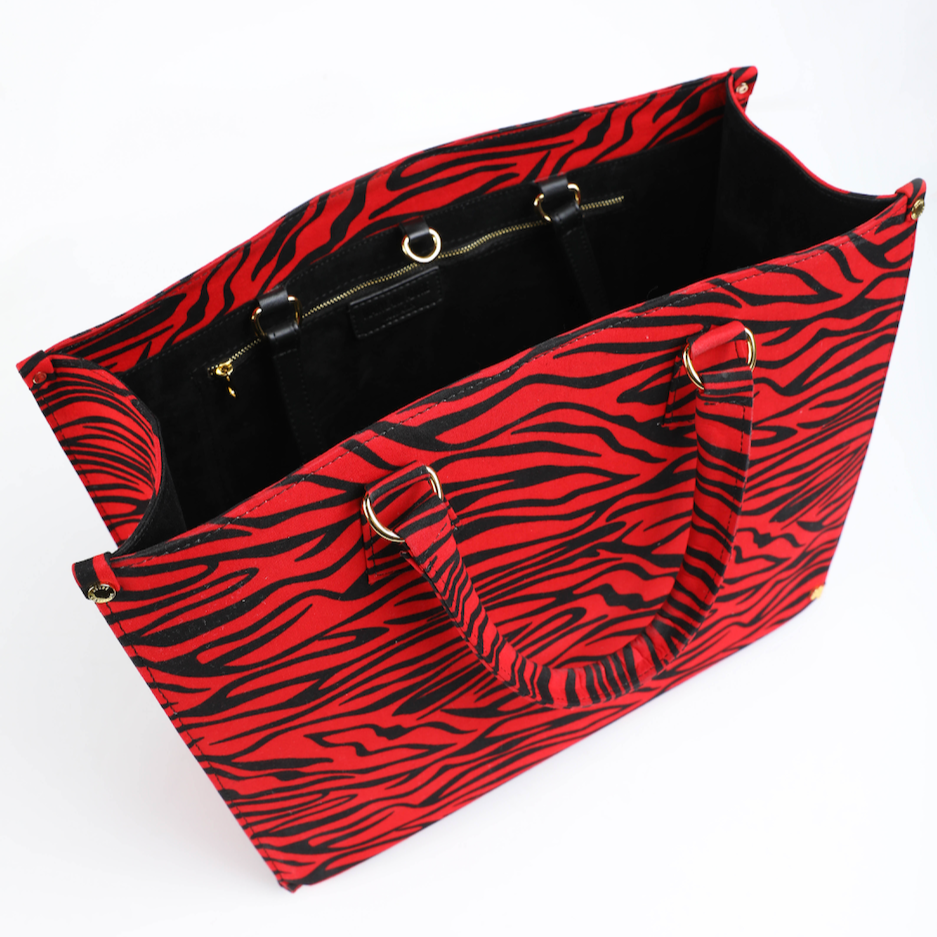 Uzi 40 | Red Tiger Stripe | XLarge Ankara Tote Bag