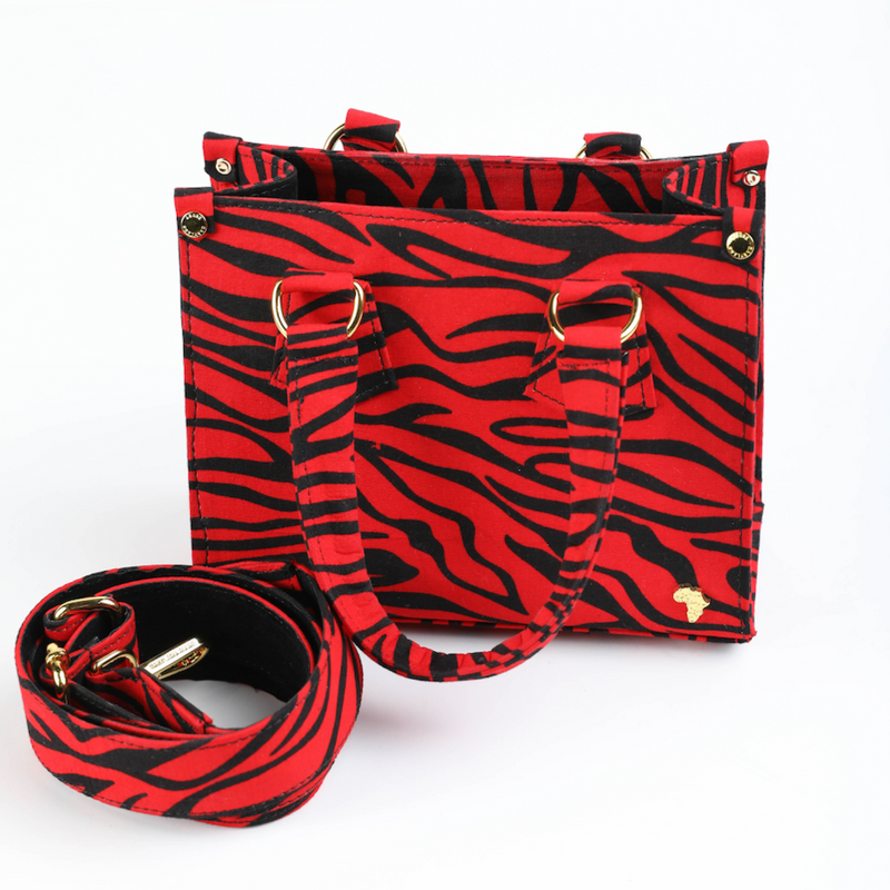 Uzi 21 | Red Tiger Stripe | Mini Ankara Tote Bag