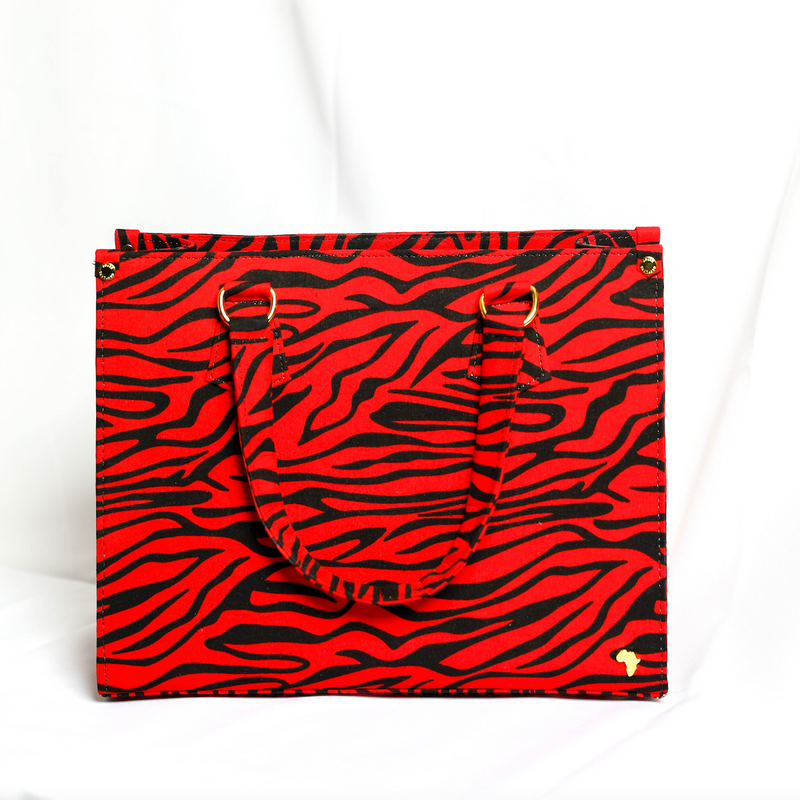Uzi 33 | Red Tiger Stripe | Medium Ankara Tote Bag