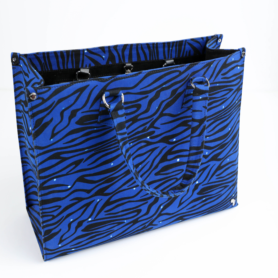 Uzi 40 | Royal Blue Tiger Stripe | XLarge Ankara Tote Bag
