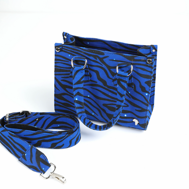 Uzi 21 | Royal Blue Tiger Stripe | Mini Ankara Tote Bag