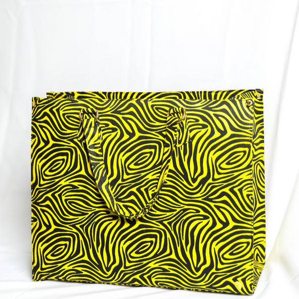 Uzi 40 | Yellow Wood Stripe | XLarge Ankara Tote Bag