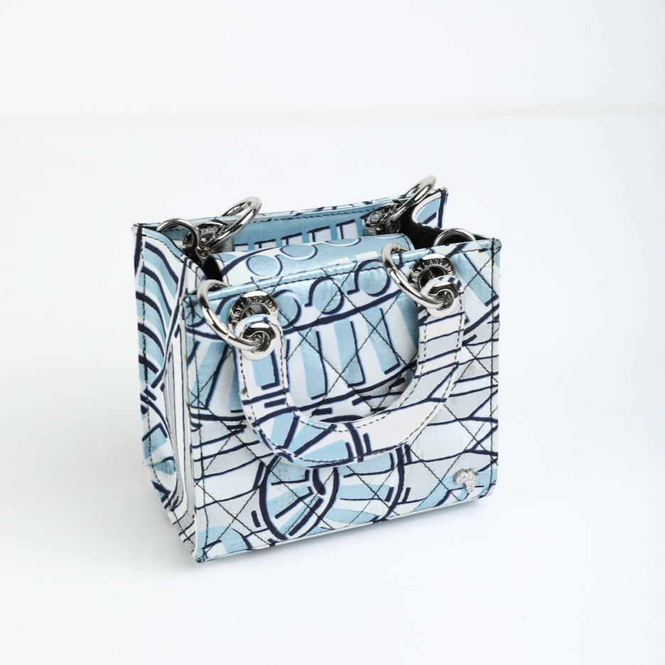 Wiz 17 | Metallic Light Blue Geometric | Micro Quilted Ankara Tote Bag