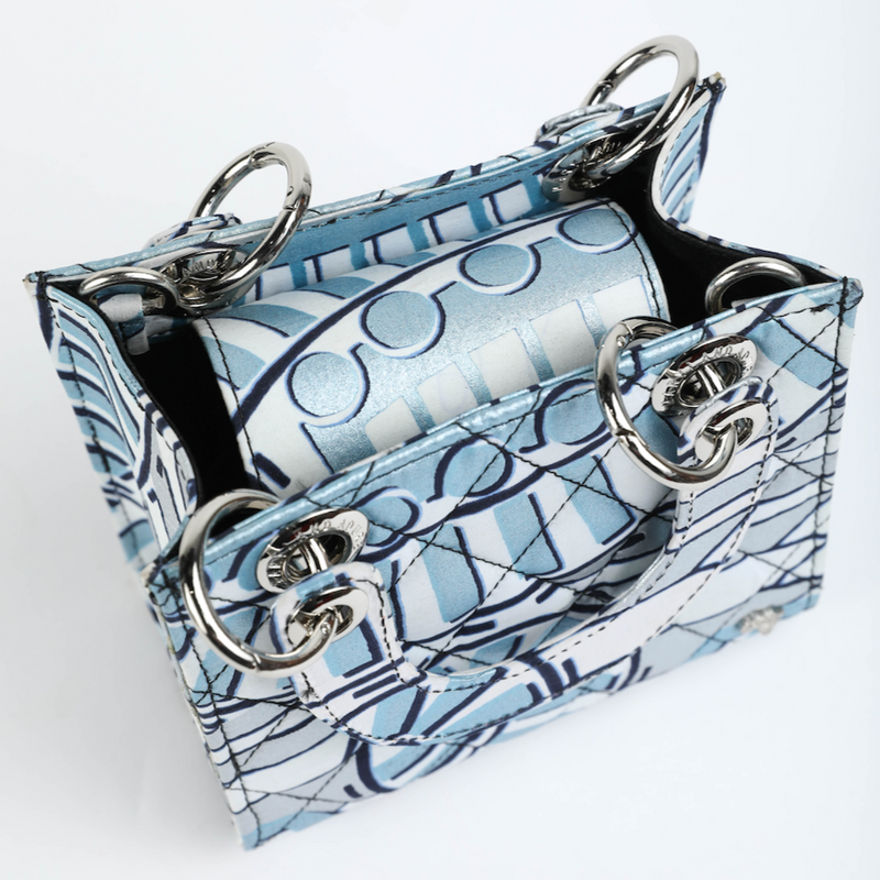Wiz 17 | Metallic Light Blue Geometric | Micro Quilted Ankara Tote Bag