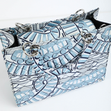 Wiz 32 | Metallic Light Blue Geometric | Medium Quilted Ankara Tote Bag