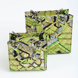 Wiz 23 | Gold with Lime Green Geometrics | Small Quilted Ankara Tote Bag