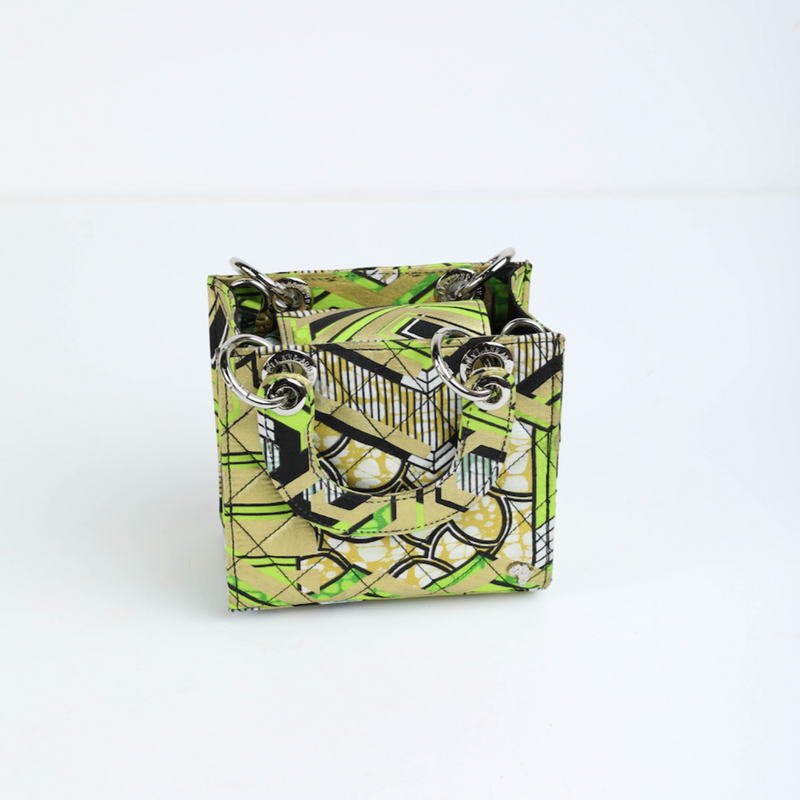 Wiz 17 | Gold with Lime Green Geometrics | Micro Quilted Ankara Tote Bag