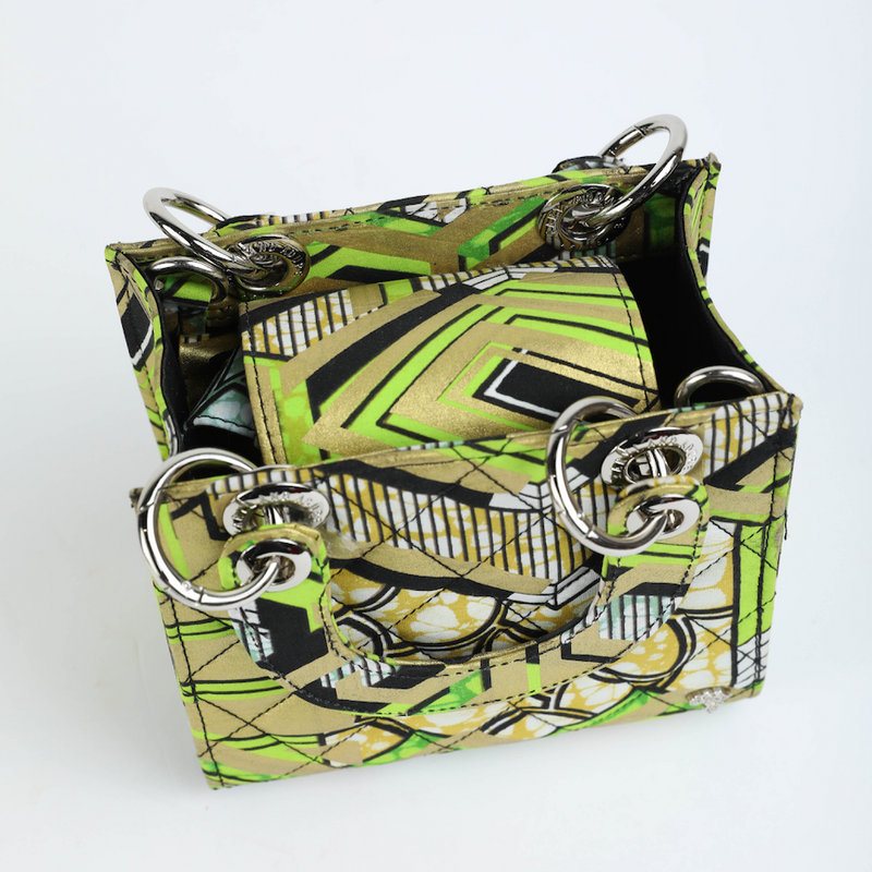Wiz 17 | Gold with Lime Green Geometrics | Micro Quilted Ankara Tote Bag