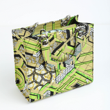 Wiz 23 | Gold with Lime Green Geometrics | Small Quilted Ankara Tote Bag
