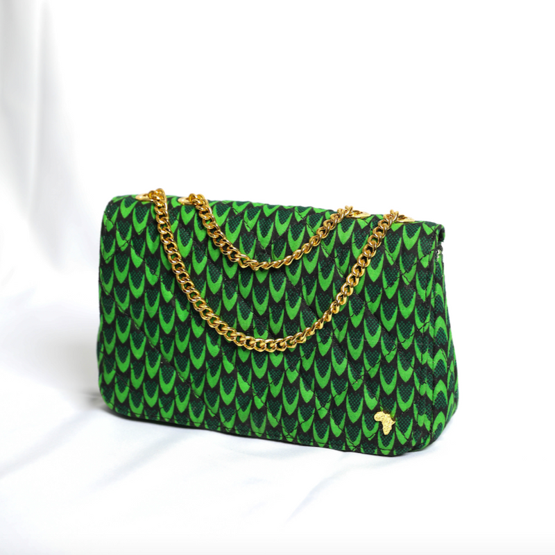 Damini 24 | Green Fishscale | Small Ankara Full Flap Bag
