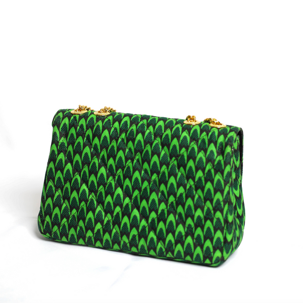 Damini 24 | Green Fishscale | Small Ankara Full Flap Bag