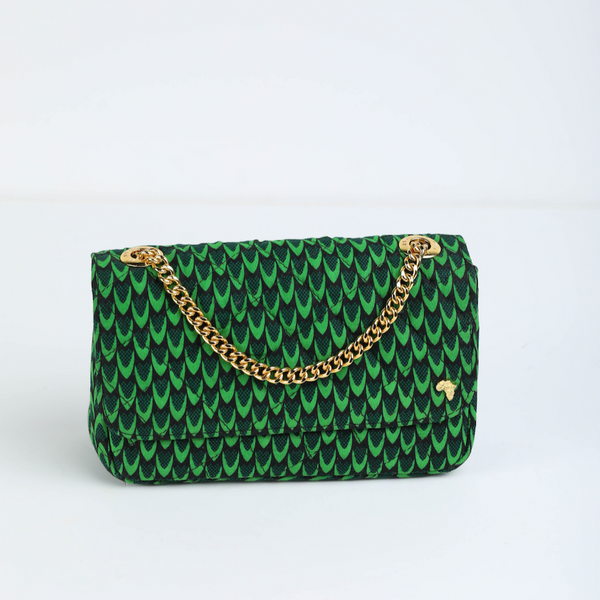 Damini 24 | Green Fishscale | Small Ankara Quarter Flap Bag