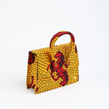 GG 21 | Mustard Yellow with Red Jumping Horse | Mini Ankara Trapezoid Top-Handle Bag