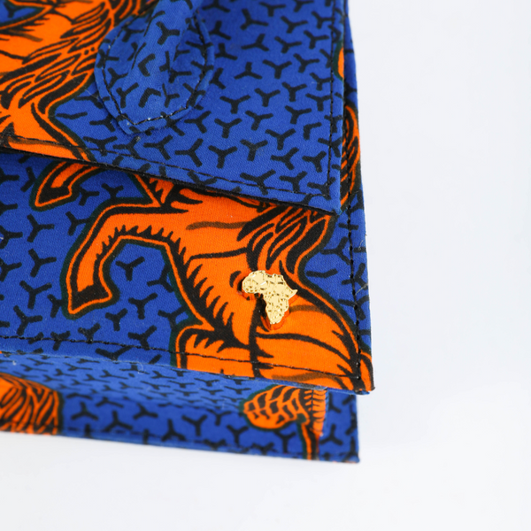 GG 21 | Orange with Royal Blue Jumping Horse | Mini Ankara Trapezoid Top-Handle Bag