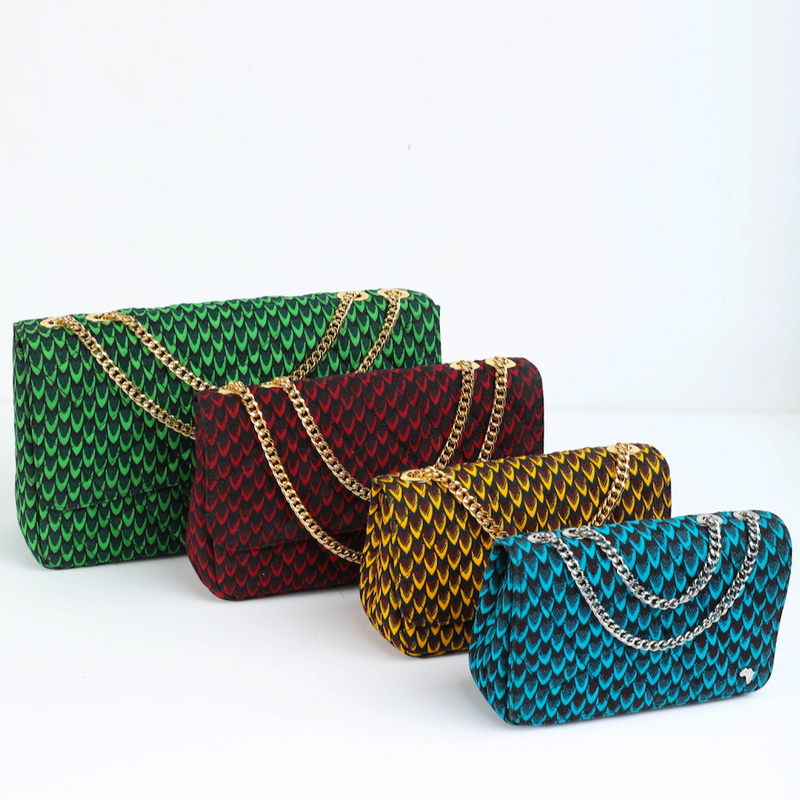 Damini 24 | Mustard Yelllow Fishscale | Small Ankara Quarter Flap Bag
