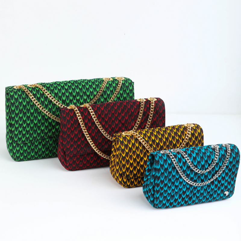 Damini 41 | Green Fishscale | Large Ankara Quarter Flap Bag