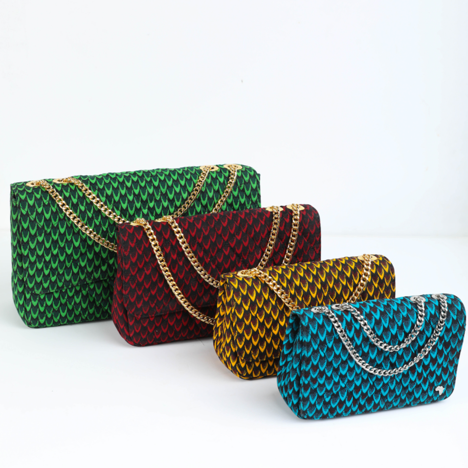 Damini 41 | Mustard Yellow Fishscale | Large Ankara Quarter Flap Bag