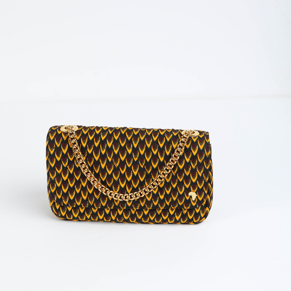 Damini 24 | Mustard Yelllow Fishscale | Small Ankara Quarter Flap Bag