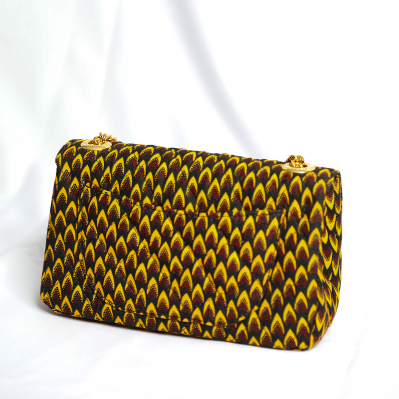 Damini 24 | Mustard Yelllow Fishscale | Small Ankara Quarter Flap Bag