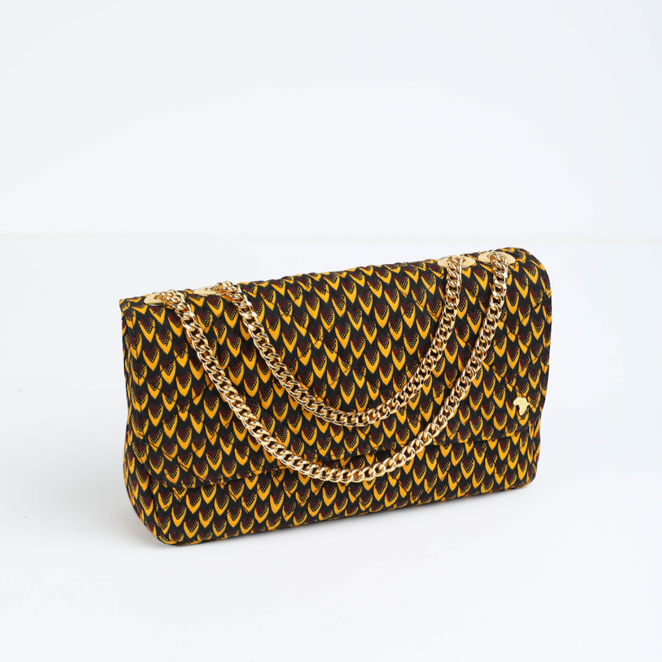 Damini 31 | Mustard Yellow Fishscale | Medium Ankara Quarter Flap Bag