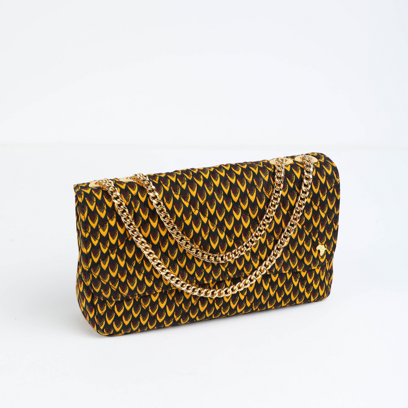Damini 31 | Mustard Yellow Fishscale | Medium Ankara Quarter Flap Bag