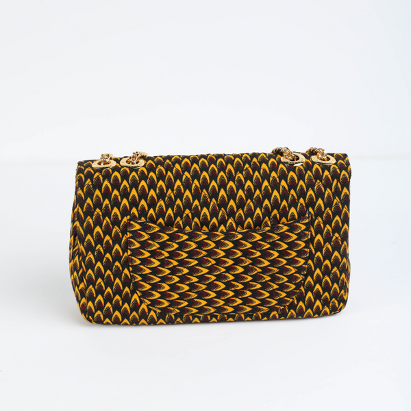 Damini 31 | Mustard Yellow Fishscale | Medium Ankara Quarter Flap Bag