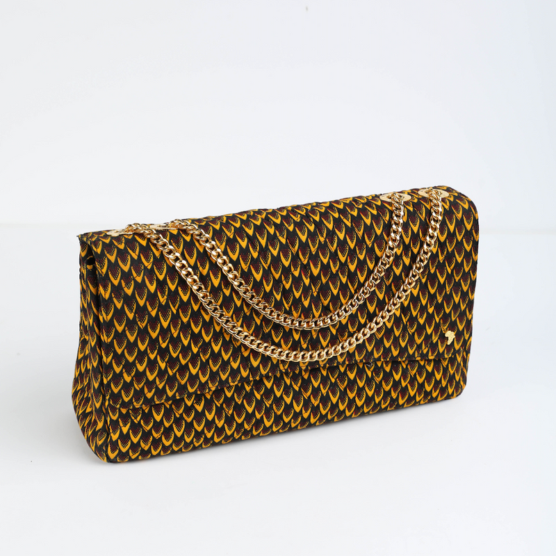 Damini 41 | Mustard Yellow Fishscale | Large Ankara Quarter Flap Bag