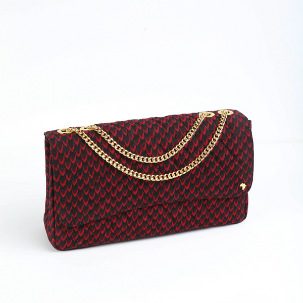 Damini 41 | Red Fishscale | Large Ankara Quarter Flap Bag