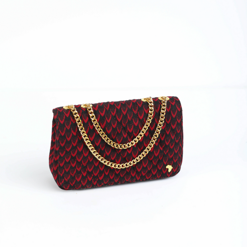 Damini 24 | Red Fishscale | Small Ankara Full Flap Bag