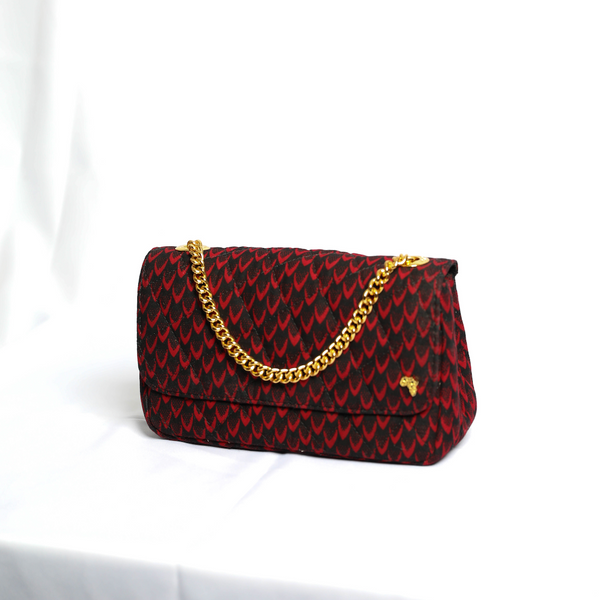 Damini 24 | Red Fishscale | Small Ankara Quarter Flap Bag