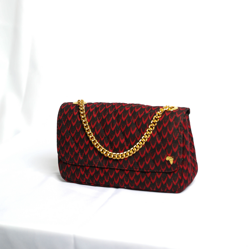 Damini 24 | Red Fishscale | Small Ankara Quarter Flap Bag