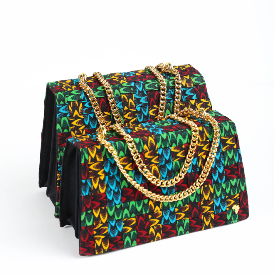 Obie 29 | Mixed Fishscale | Medium Woven Ankara Maximalist Bag