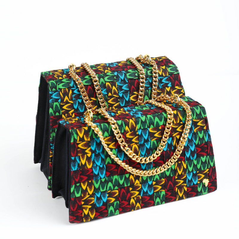 Obie 29 | Mixed Fishscale | Medium Woven Ankara Maximalist Bag