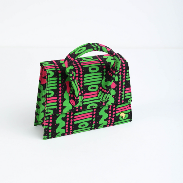 GG 21 |  Pink and Green Tribal | Mini Ankara Trapezoid Top-Handle Bag