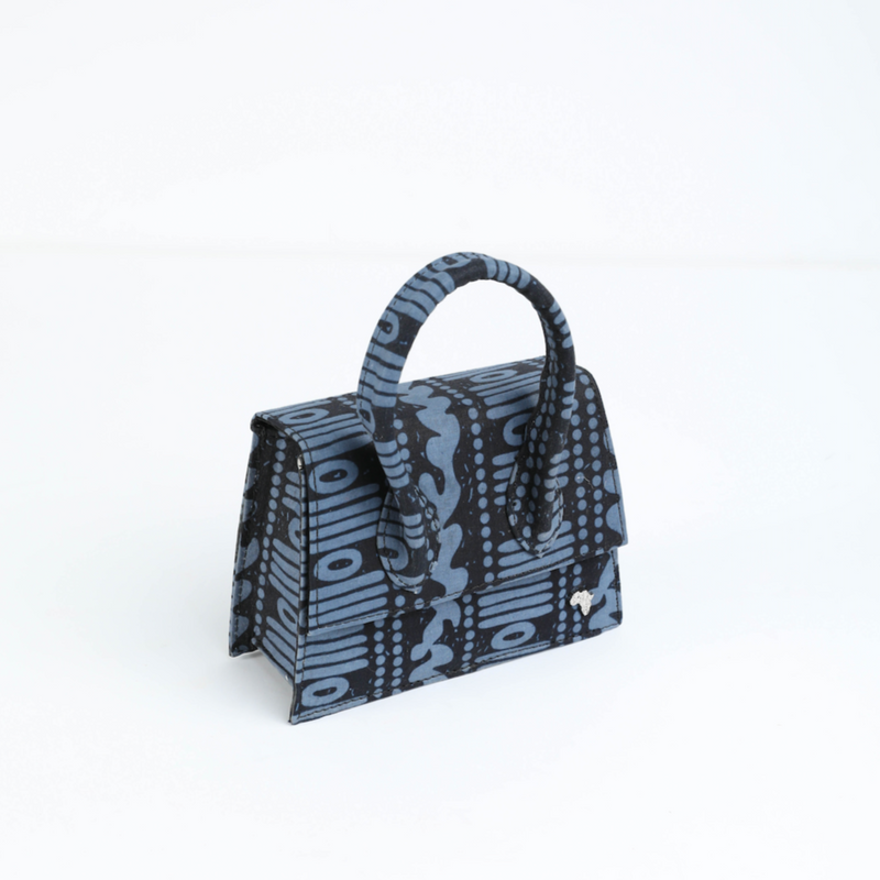 GG 18 | Black and Gray Tribal | Micro Ankara Trapezoid Top-Handle Bag